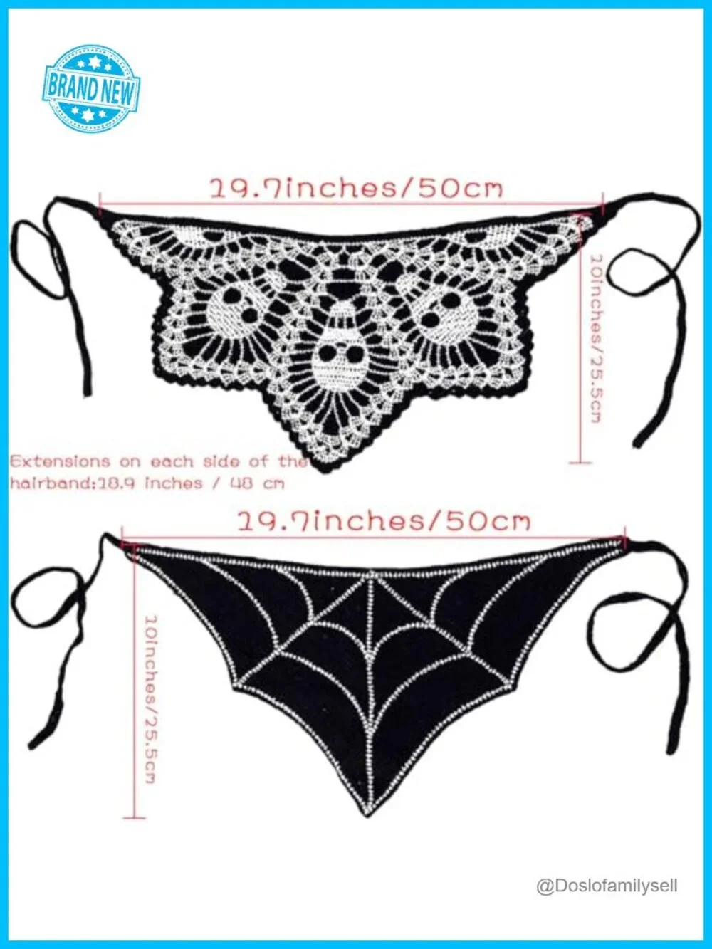 Black Skull Headbands Crochet Bandanas Hair Accessories Set of 2